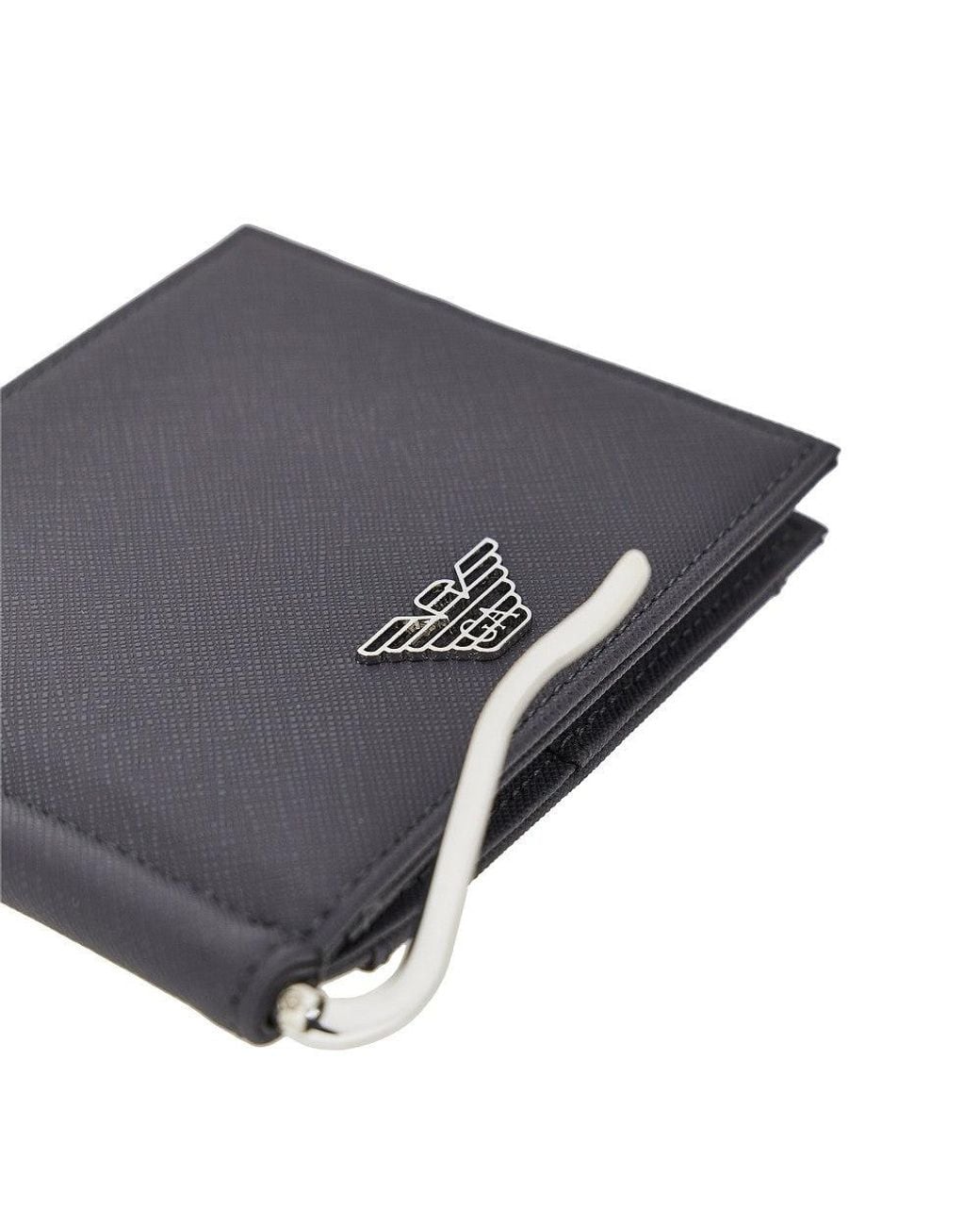 Emporio Armani Black Faux Saffiano Leather Bi-Fold Wallet for men
