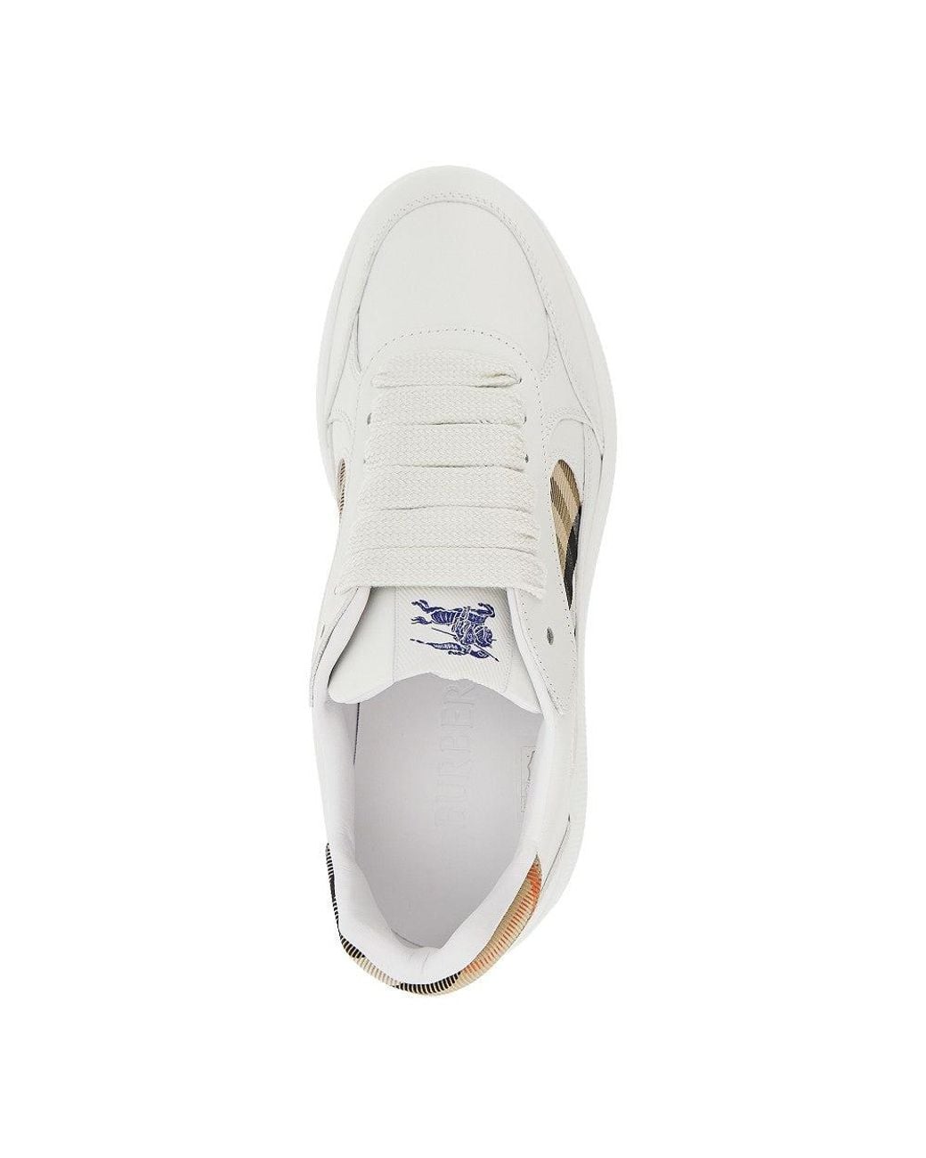 Burberry White Leather And Check Fabric 'Terrace' Sneakers for men