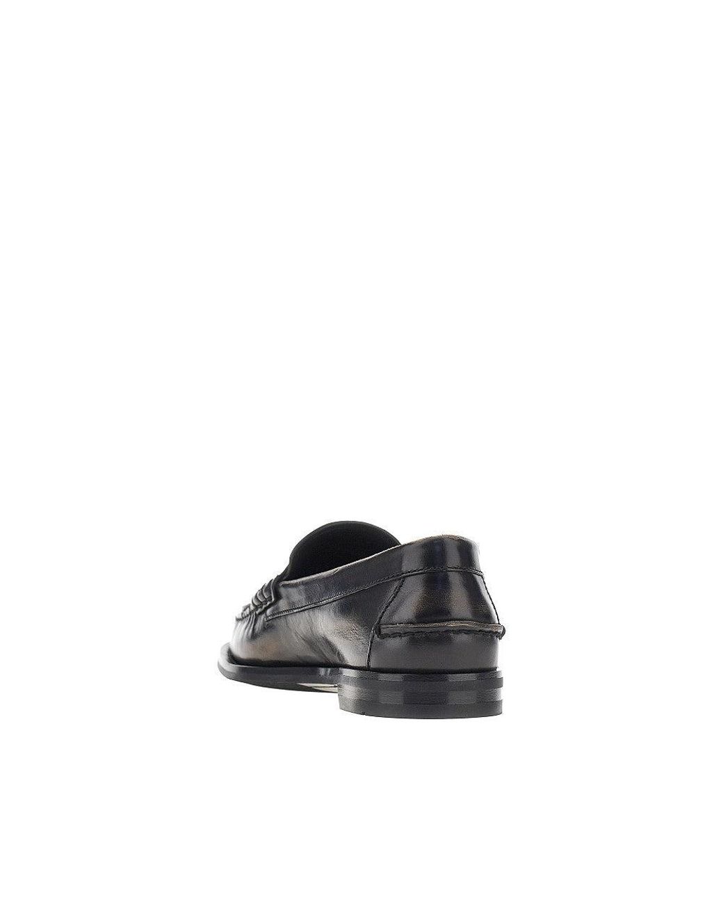 Prada Black Antique Finish Leather Loafers 8 for men