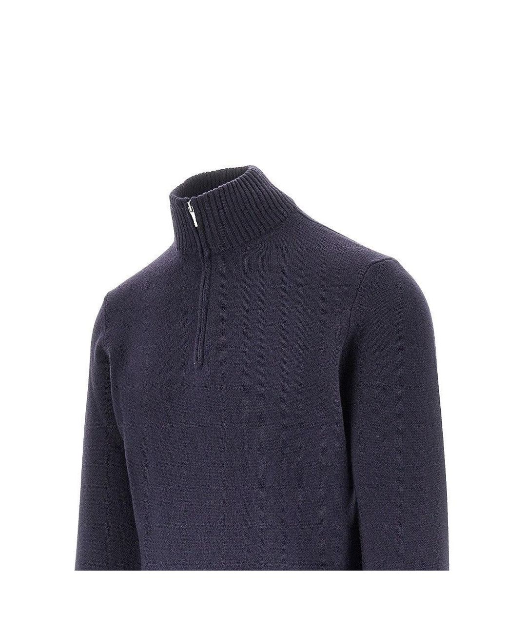 THE PULL Blue Wool Quarter-Zip Sweater for men