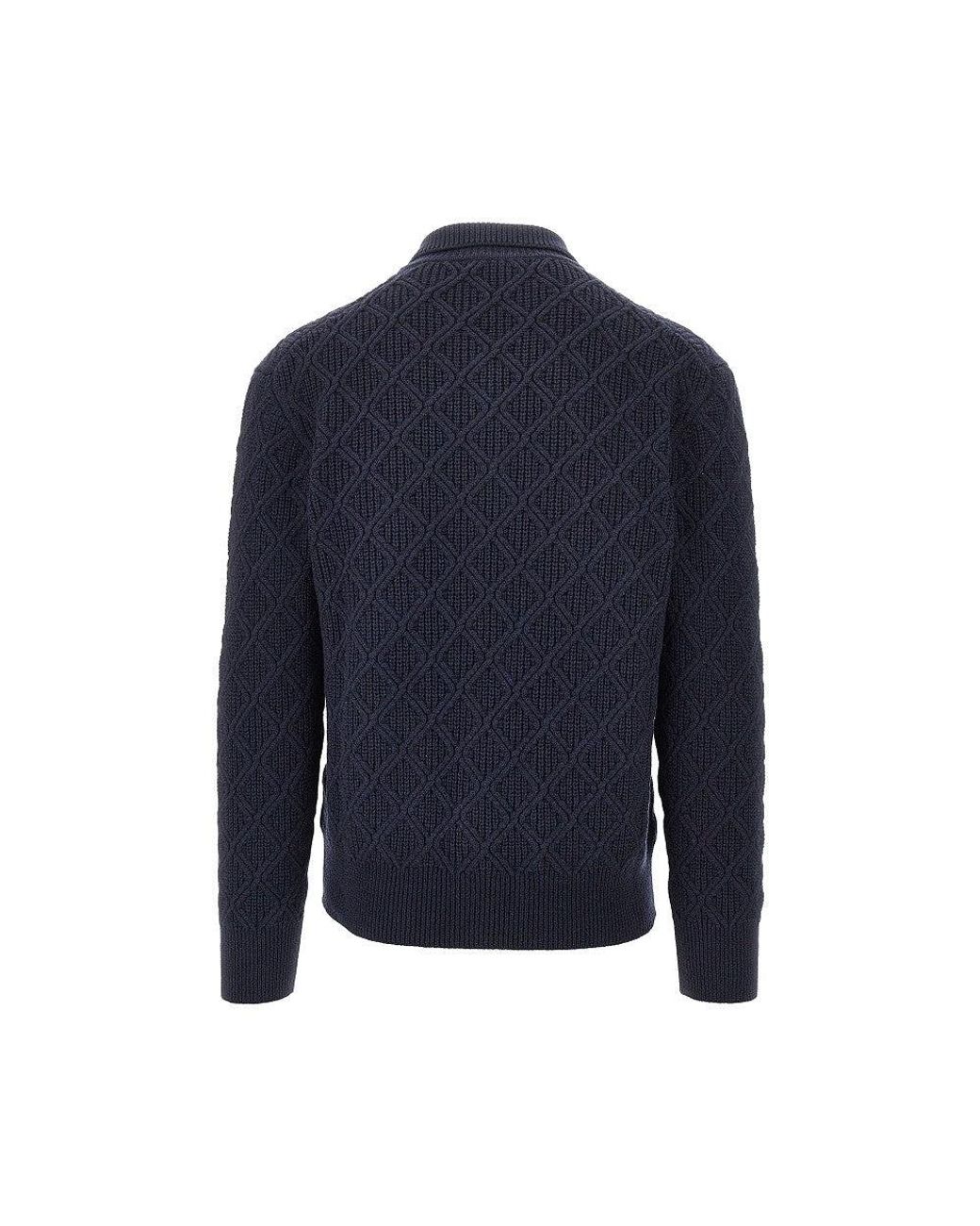 Piacenza 1733 Blue Diamond-Motif Wool Full-Zip Cardigan for men