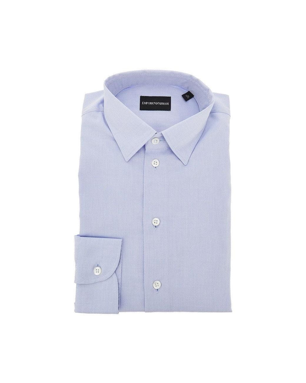 Emporio Armani Blue Micro-Textured Cotton Shirt for men