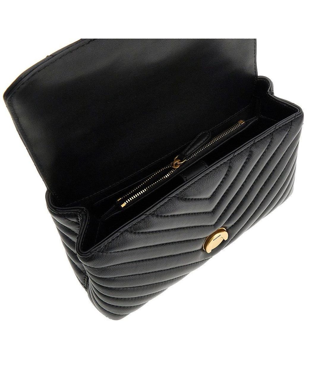 Pinko Black Chevron Nappa Leather Mini Love Lady Puff Bag