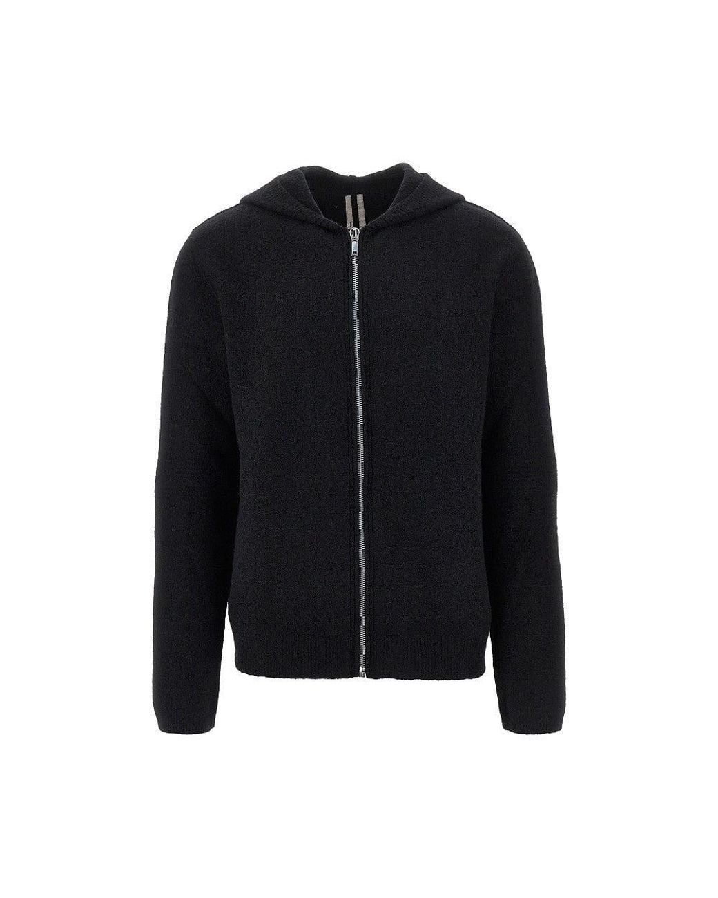 Rick Owens Black Knitted Full-Zip Hoodie for men