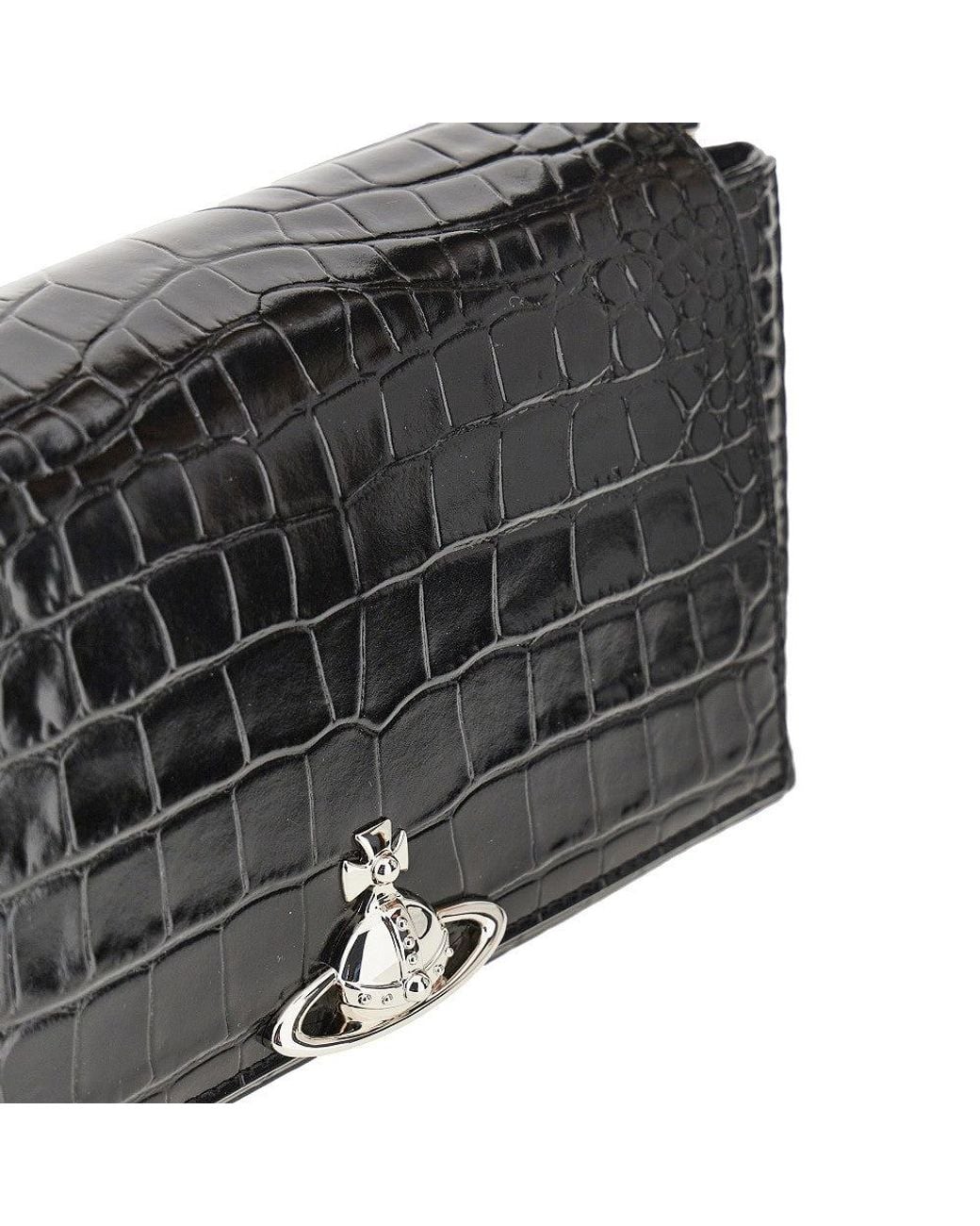 Vivienne Westwood Black Croco-Embossed Leather Medium 'Hazel' Bag