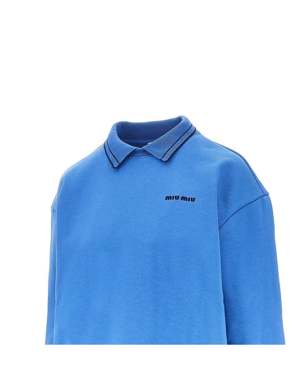 Miu Miu Blue Cotton Sweatshirt With Scalloped Collar