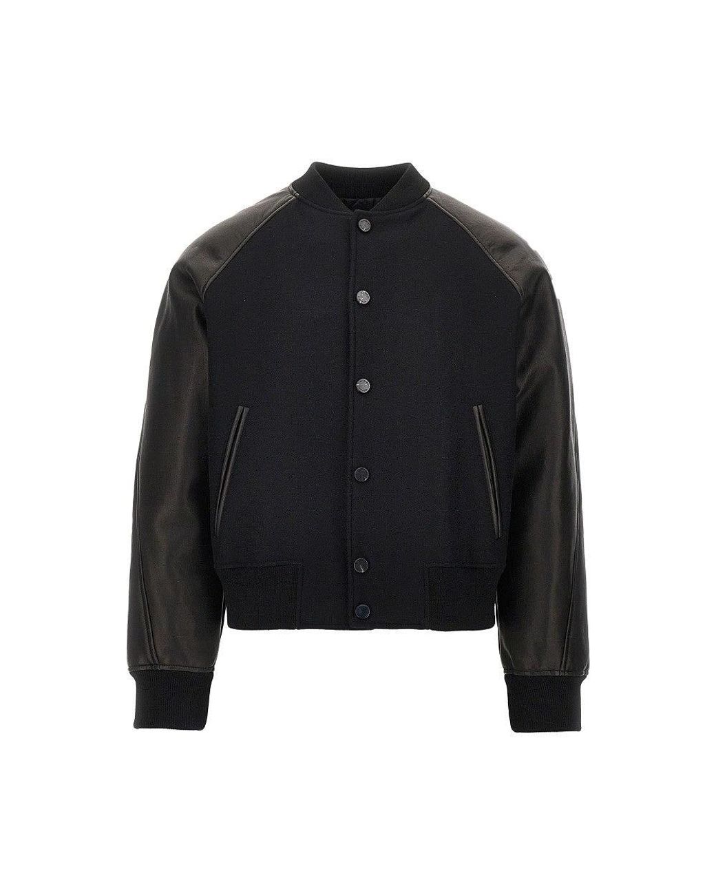Givenchy Black Wool And Leather Bomber With Logo Patch for men