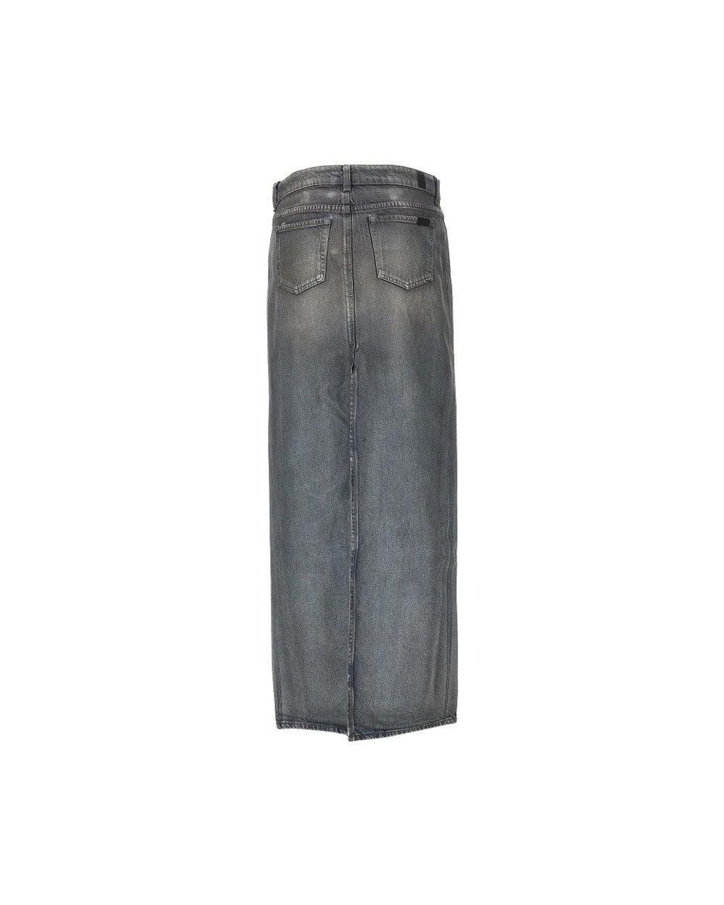 7 For All Mankind Gray 'Nolita' Coated Denim Long Skirt