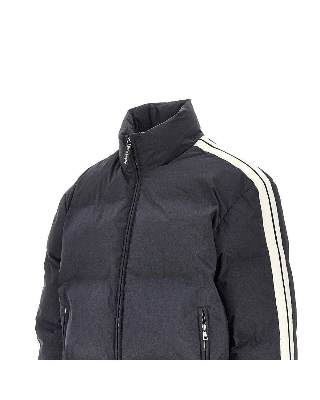 Palm Angels Blue Logo Print Track Puffer Jacket for men
