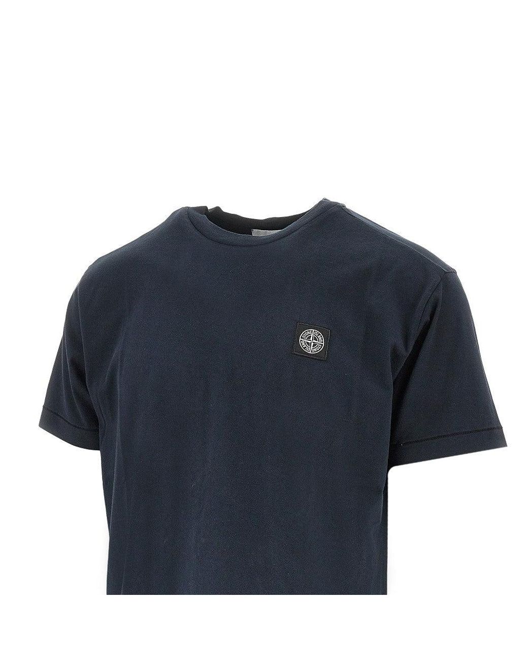 Stone Island Blue Compass Rose Logo Patch T-Shirt for men