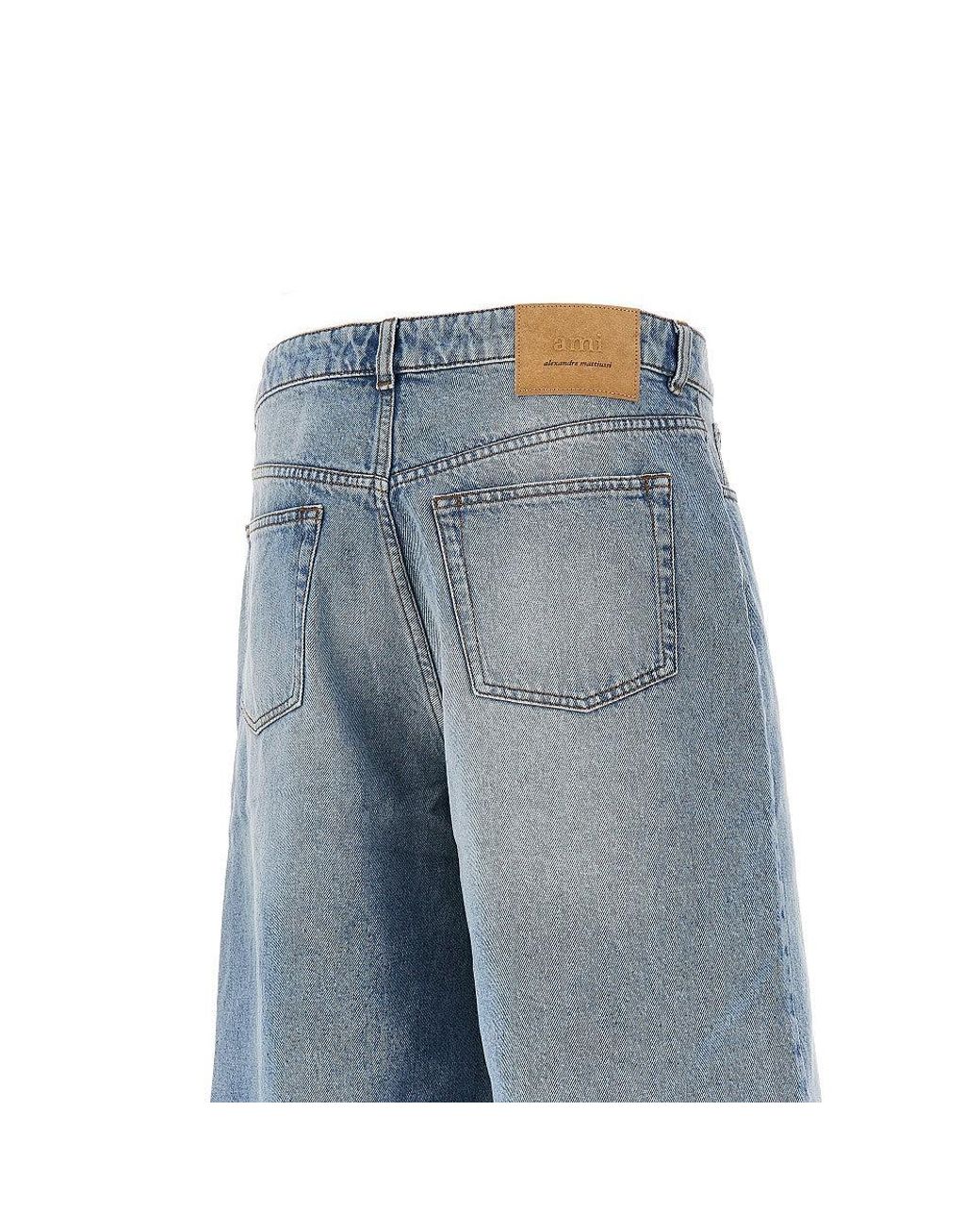 AMI Blue Wide Leg Denim Shorts for men