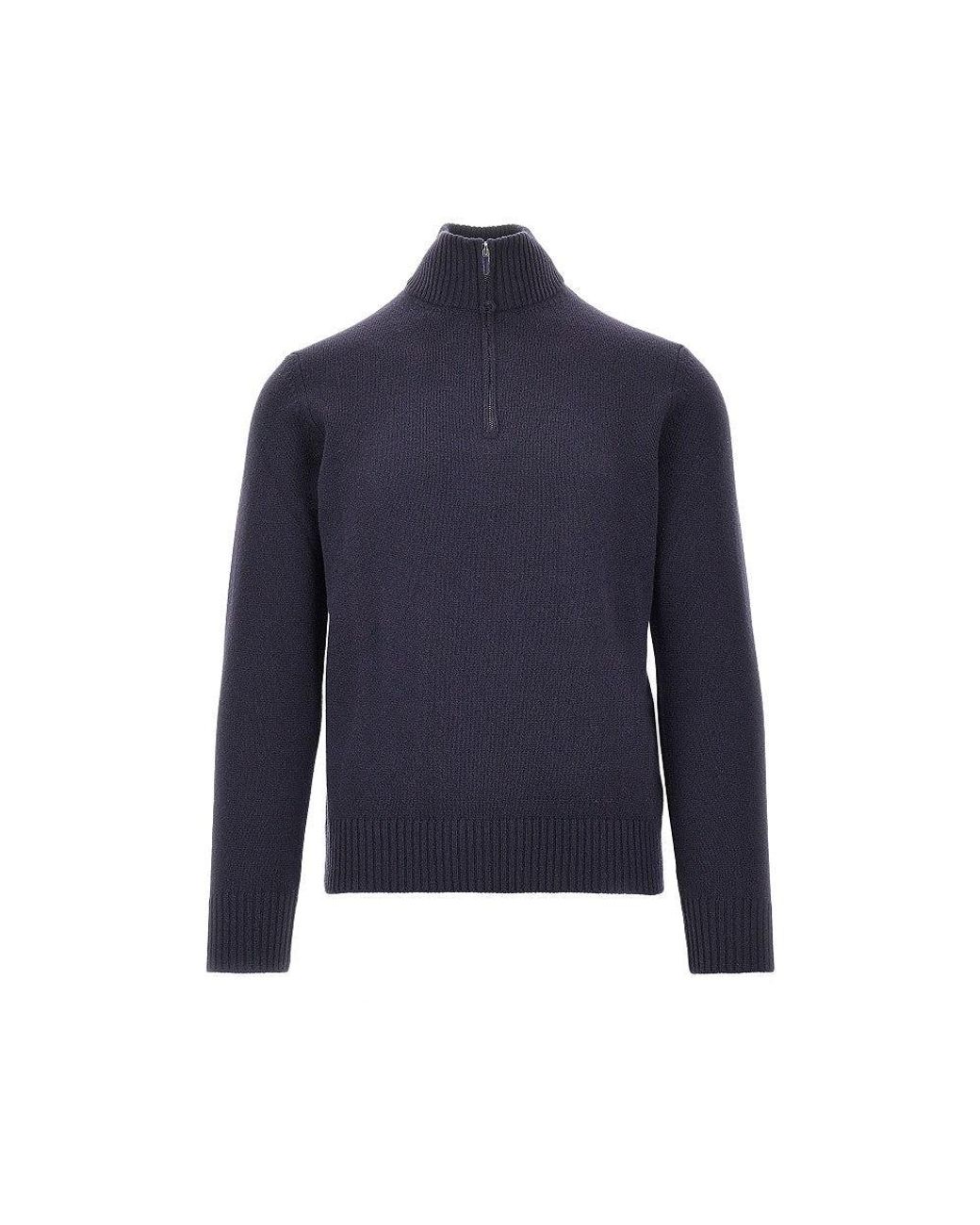 THE PULL Blue Wool Quarter-Zip Sweater for men