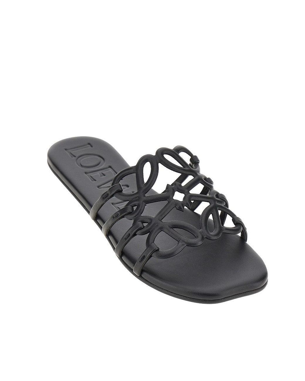 Loewe Black 'Anagram Petal' Leather Slides