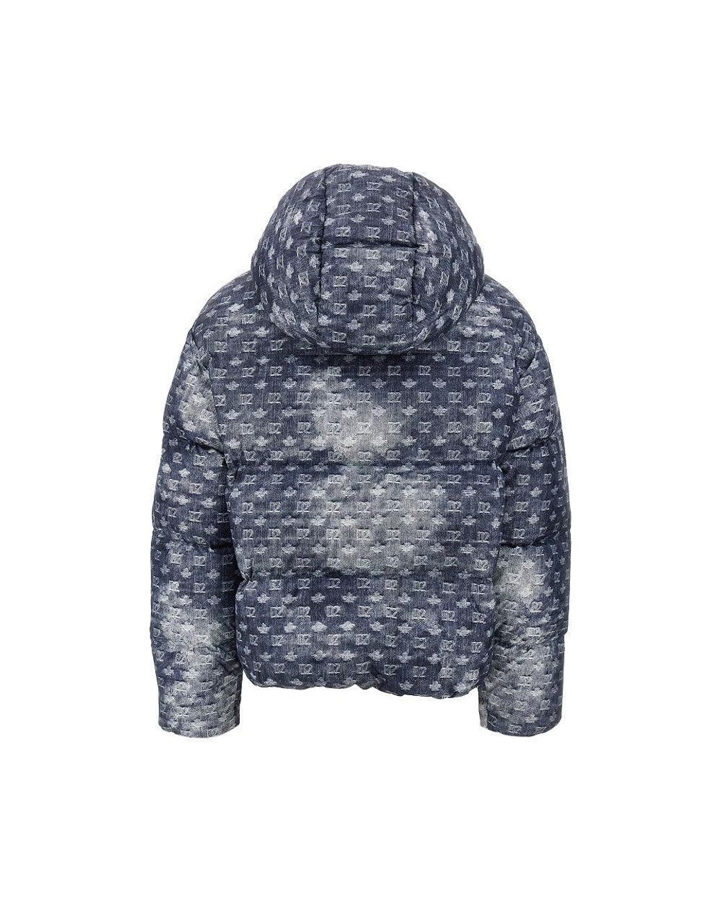 DSquared² Blue Denim-Effect Printed Down Jacket for men