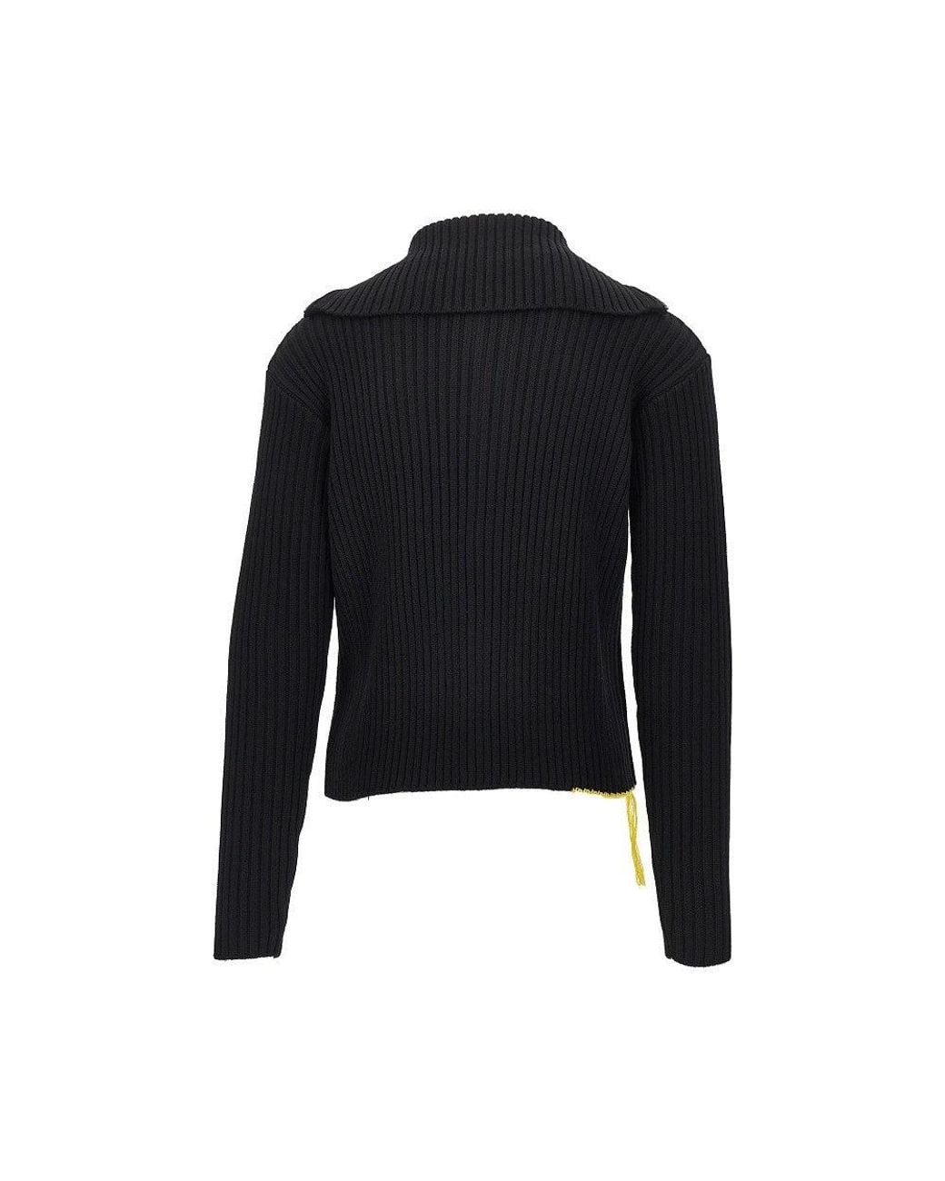 Fendi Black Ribbed Wool Full-Zip Cardigan for men
