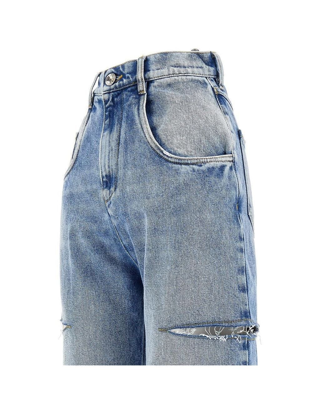 Maison Margiela Blue High-Rise Jeans With Side Rips