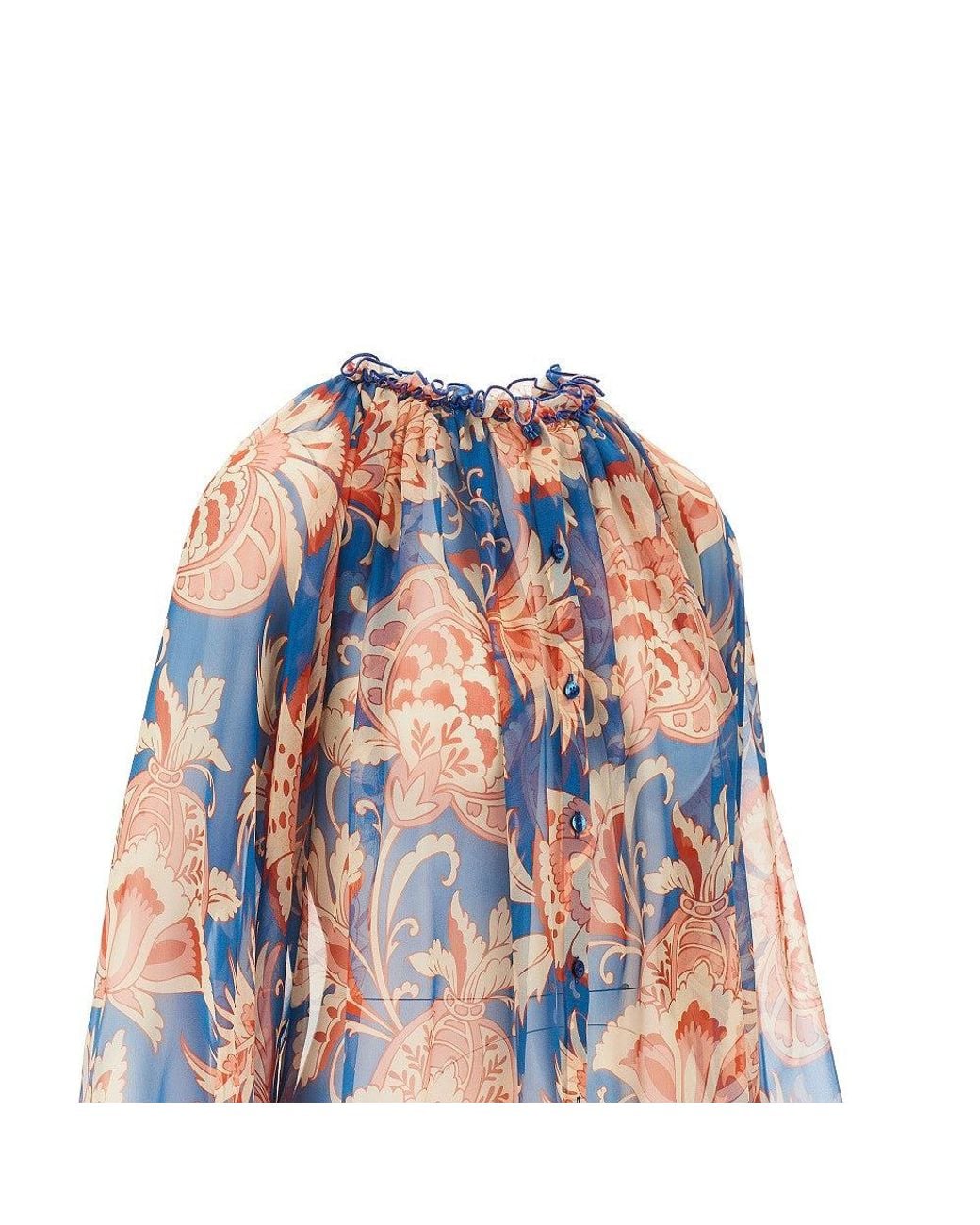 Etro Blue Floral Print Chiffon Blouse