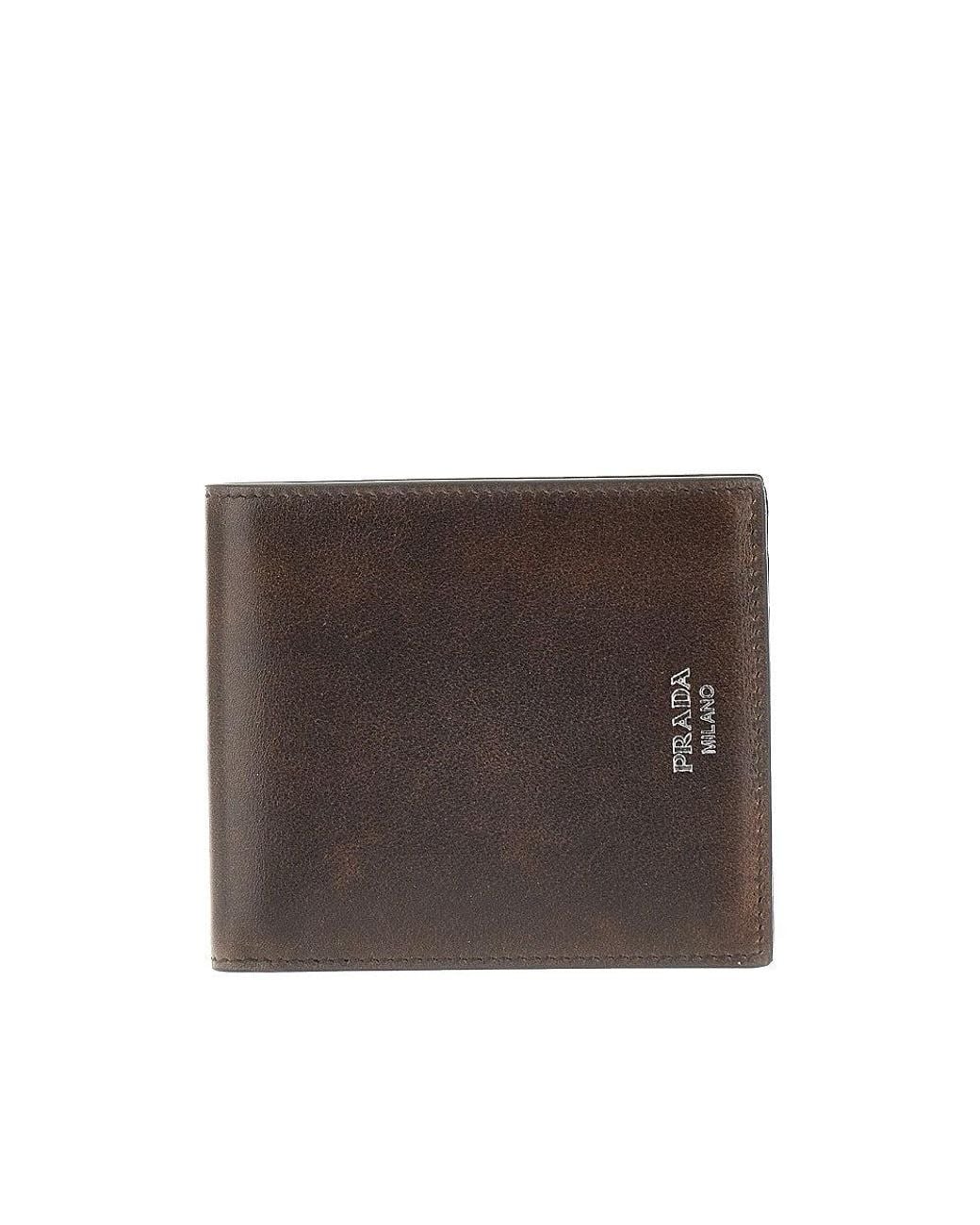 Prada Brown Vintage Effect Leather Bi-Fold Wallet for men