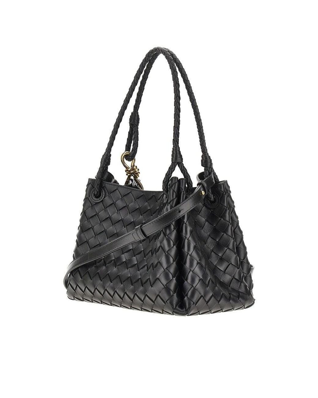 Bottega Veneta Black Intrecciato Leather Medium 'Parachute' Bag