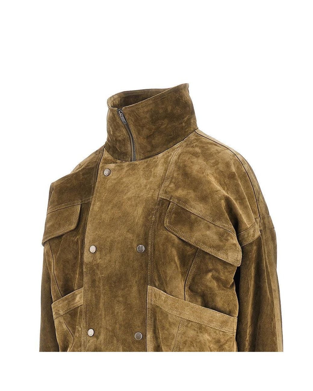 Saint Laurent Green Oversized Suede Leather Bomber Jacket