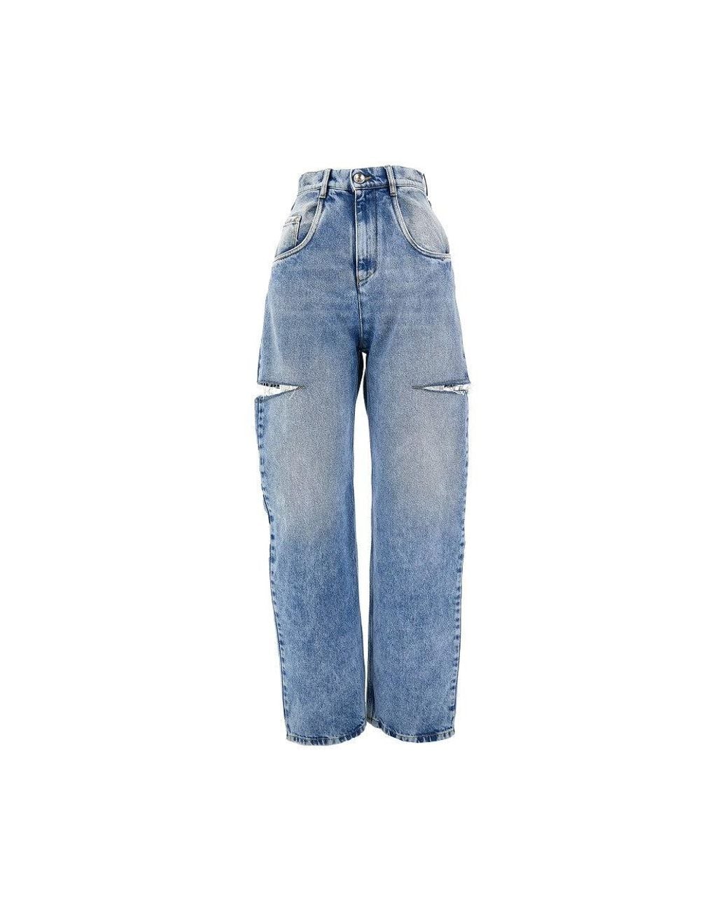 Maison Margiela Blue High-Rise Jeans With Side Rips