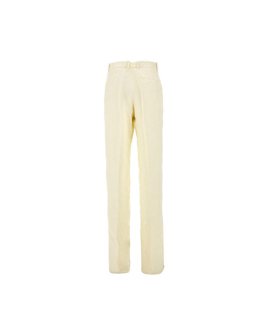 Bottega Veneta Natural Straight Leg Linen Pants