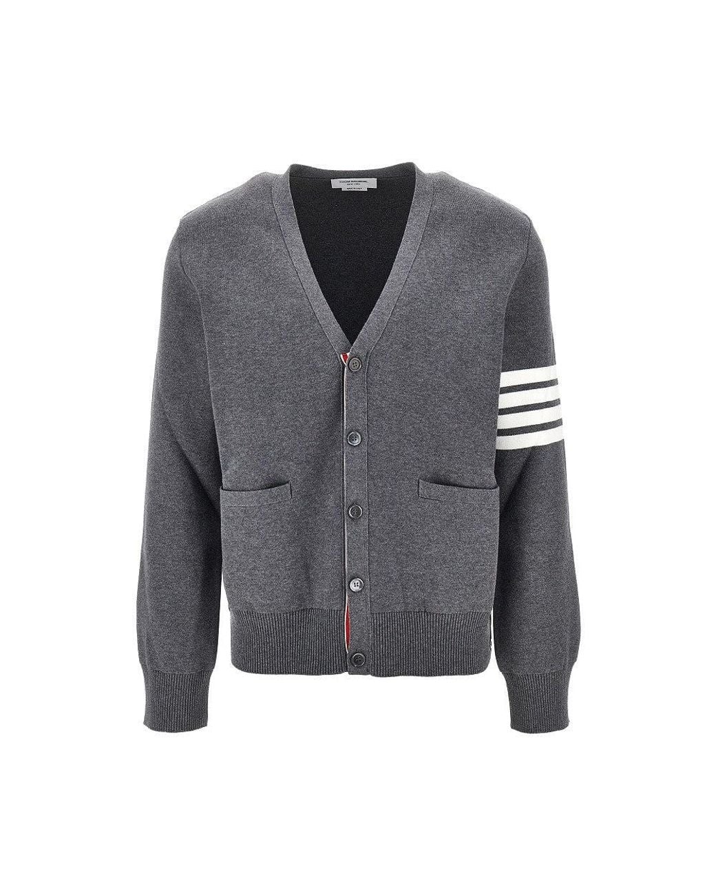 Thom Browne Gray Cotton Cardigan With 4 Bar Detail for men