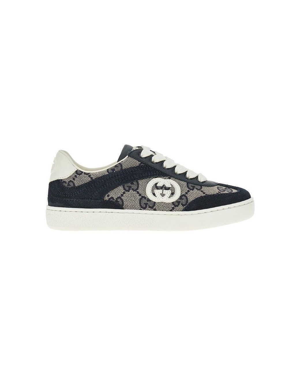Gucci Black Leather And Gg Fabric 'G74' Sneakers for men