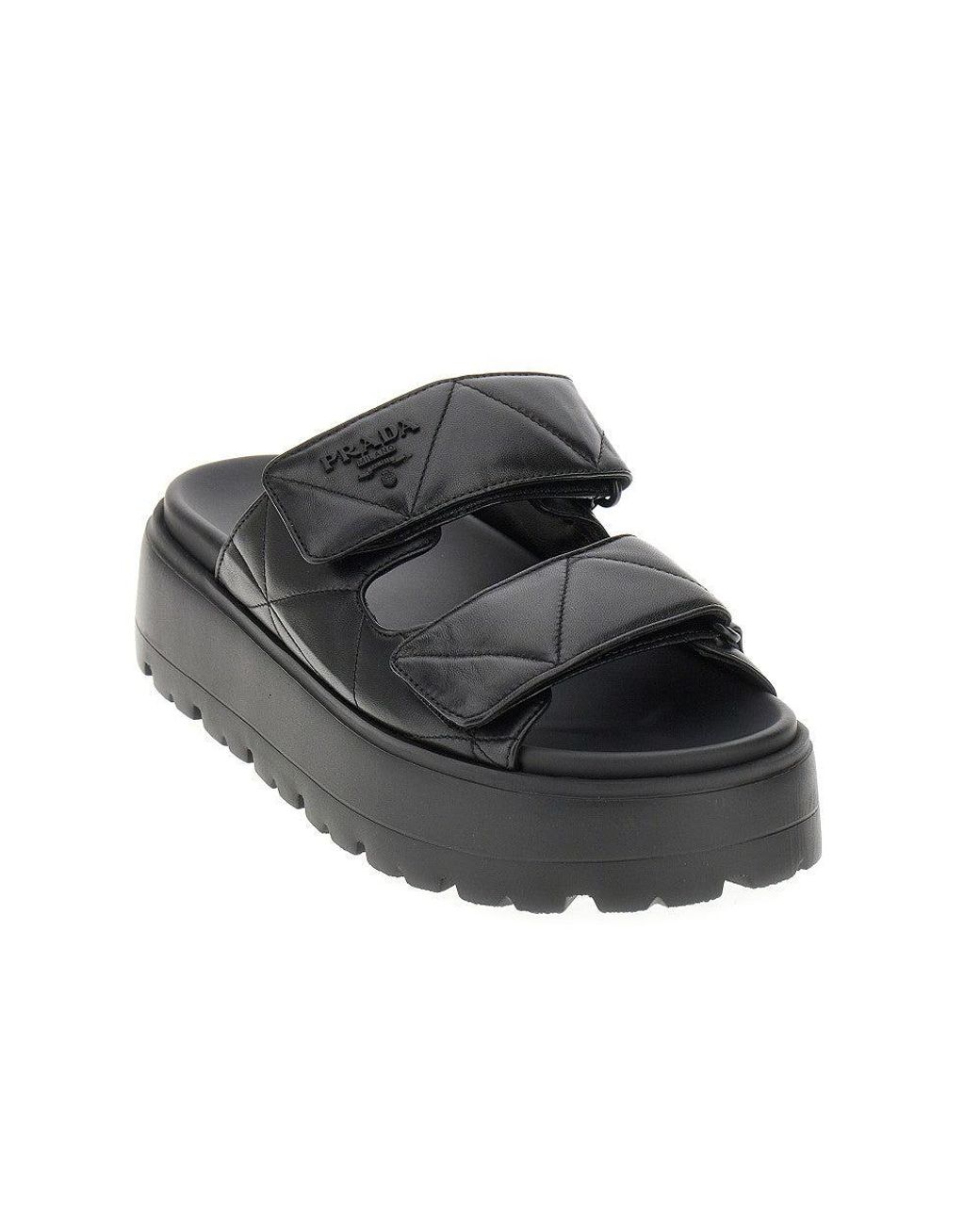 Prada Padded Nappa Leather Double-Strap Sandals in Black | Lyst UK