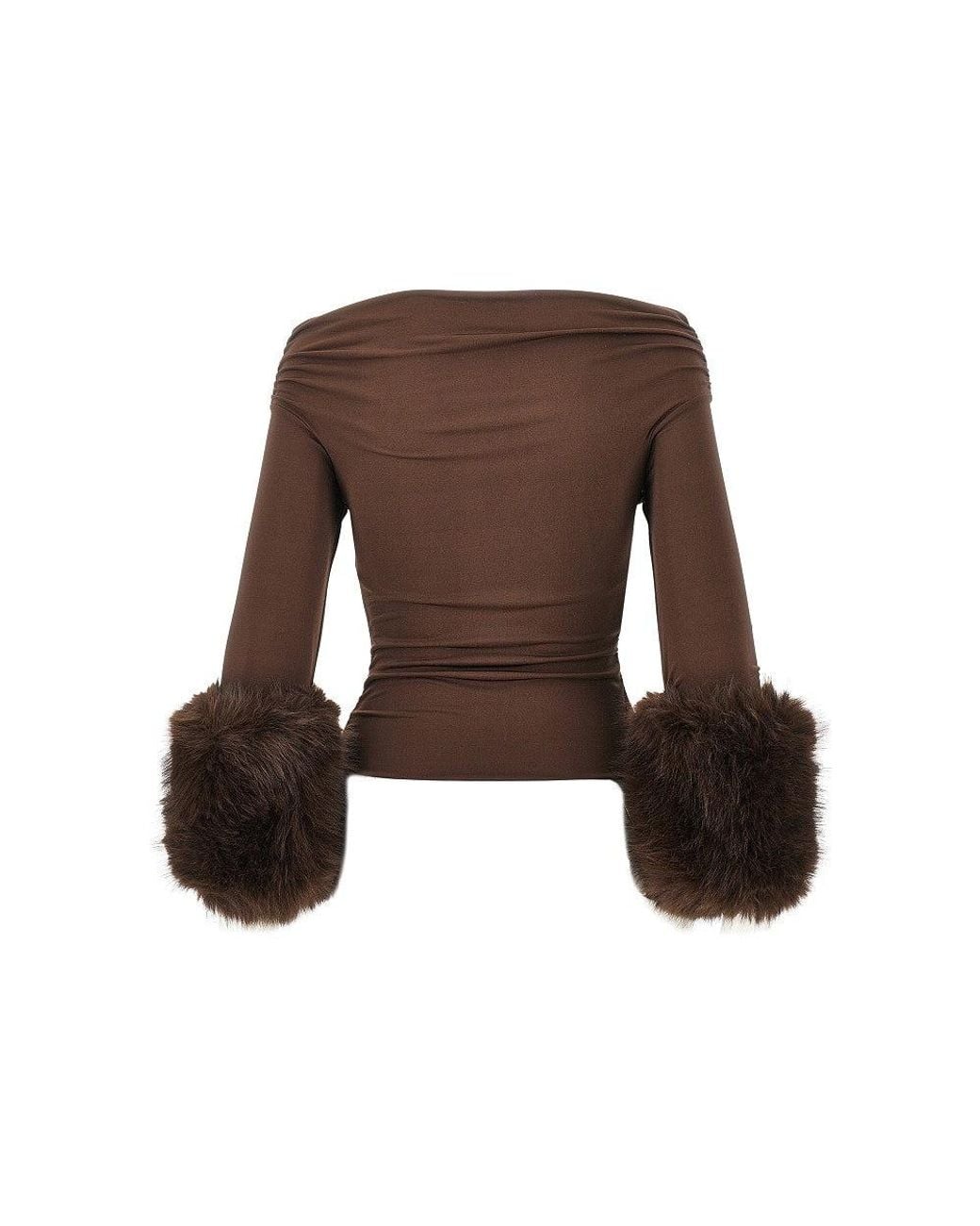 ANDAMANE Brown 'Tyla' Top With Faux Fur Cuffs