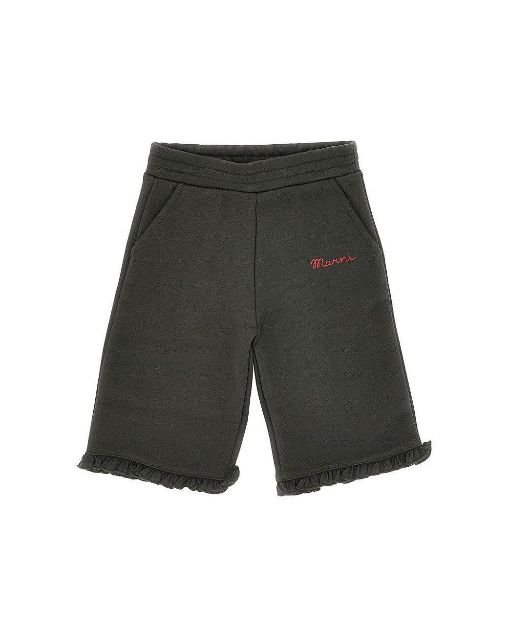 Marni Gray Cotton Pants With Logo Print
