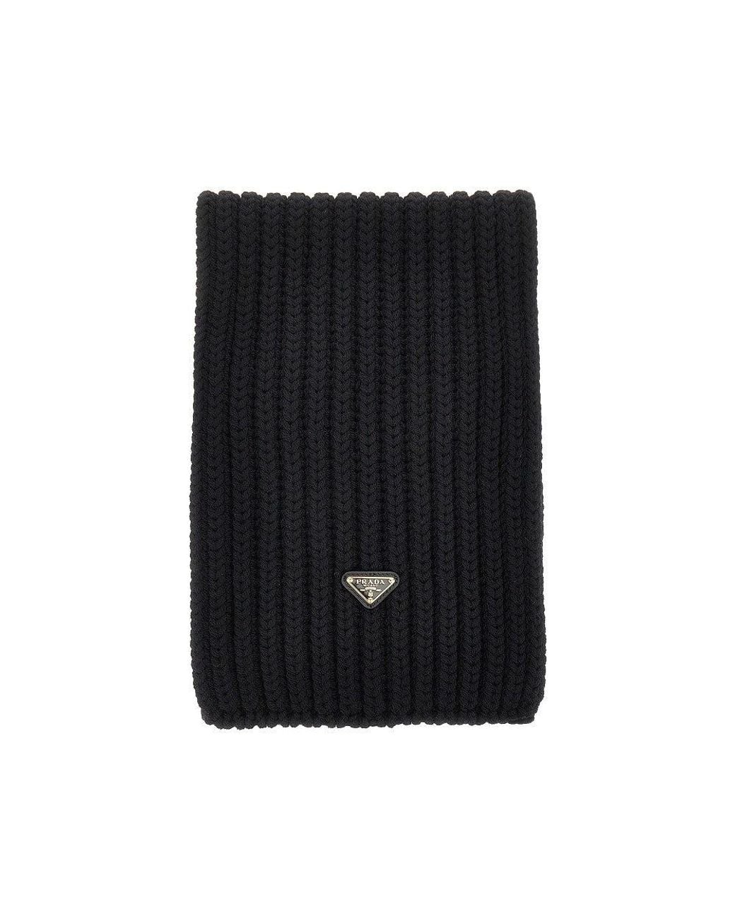 Prada Black Wool Scarf With Triangle Logo