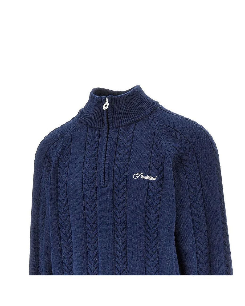 Pullover A Trecce Cn Mezza Zip di Prohibited in Blue da Uomo