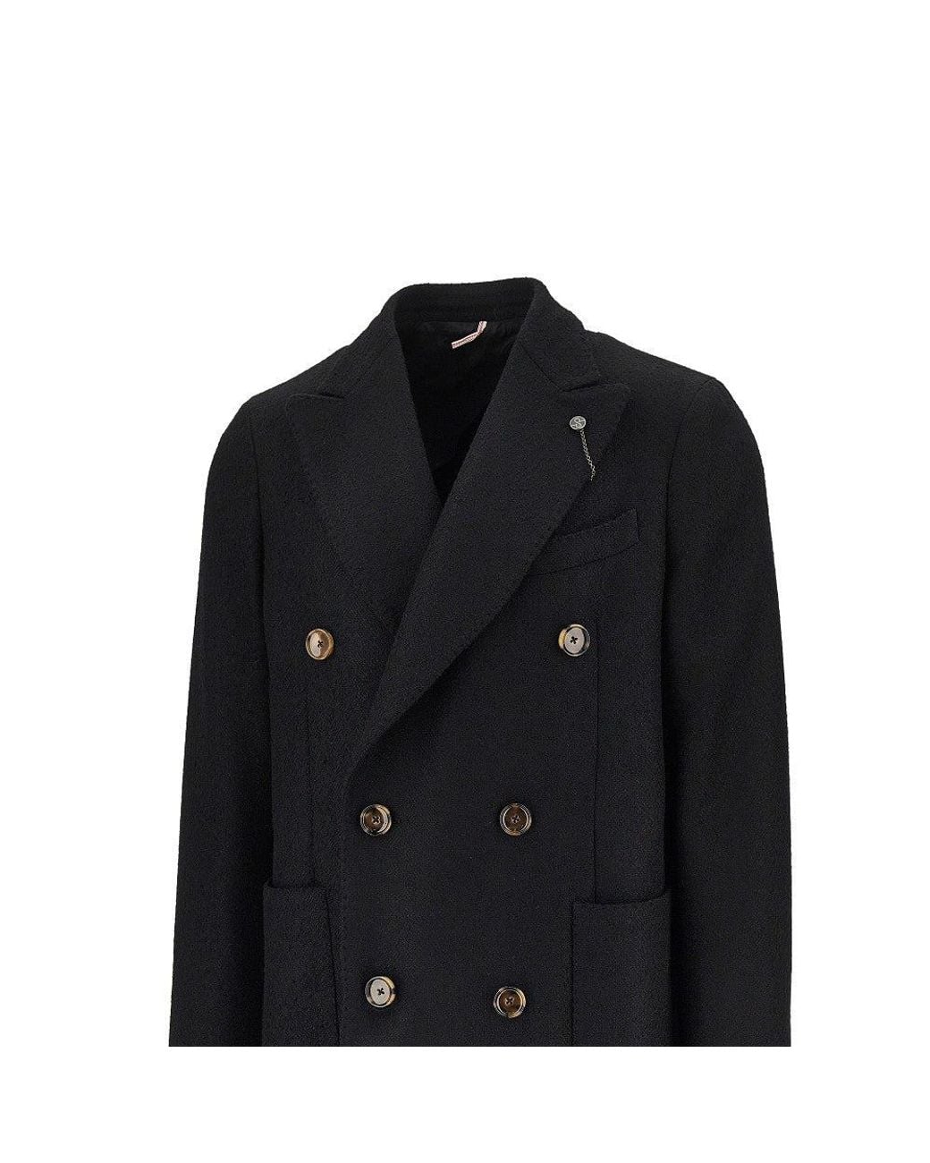 Santaniello Black 'Milano' Double-Breasted Coat for men