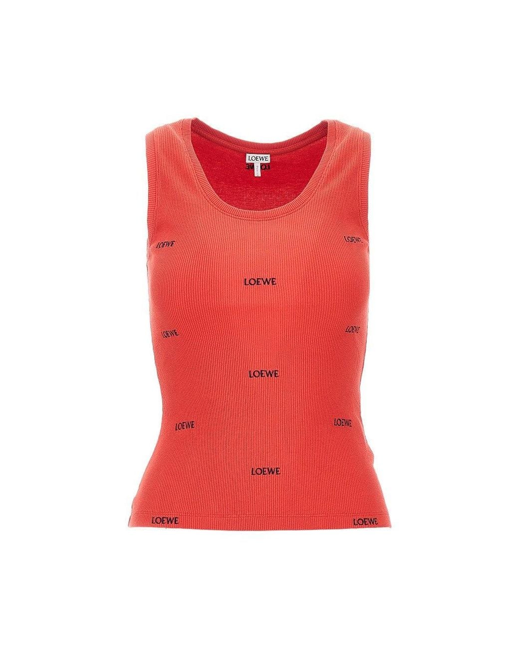Loewe Red Embroidery Ribbed Tank Top