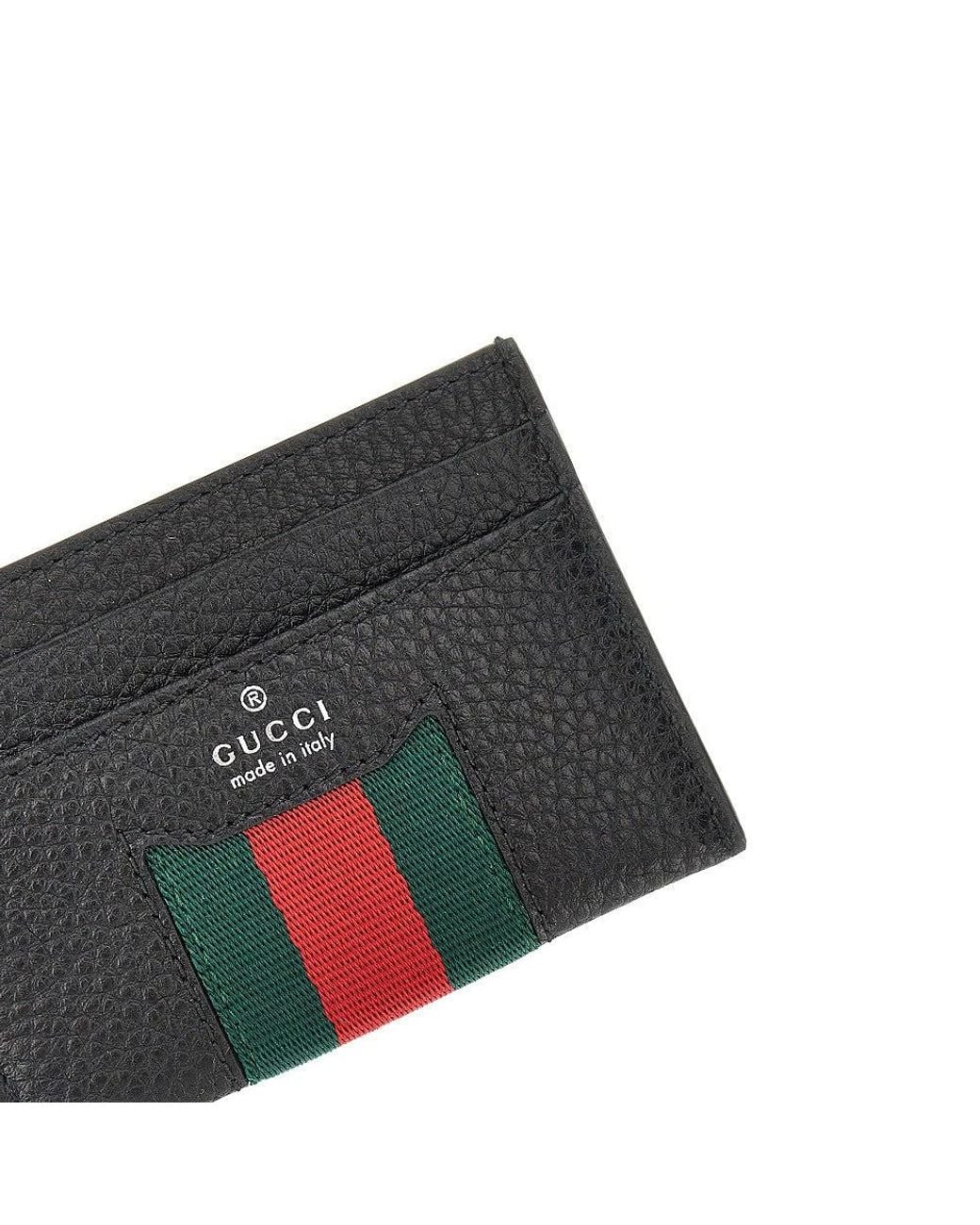 Gucci Black Leather Cardholder With Web Intarsia for men