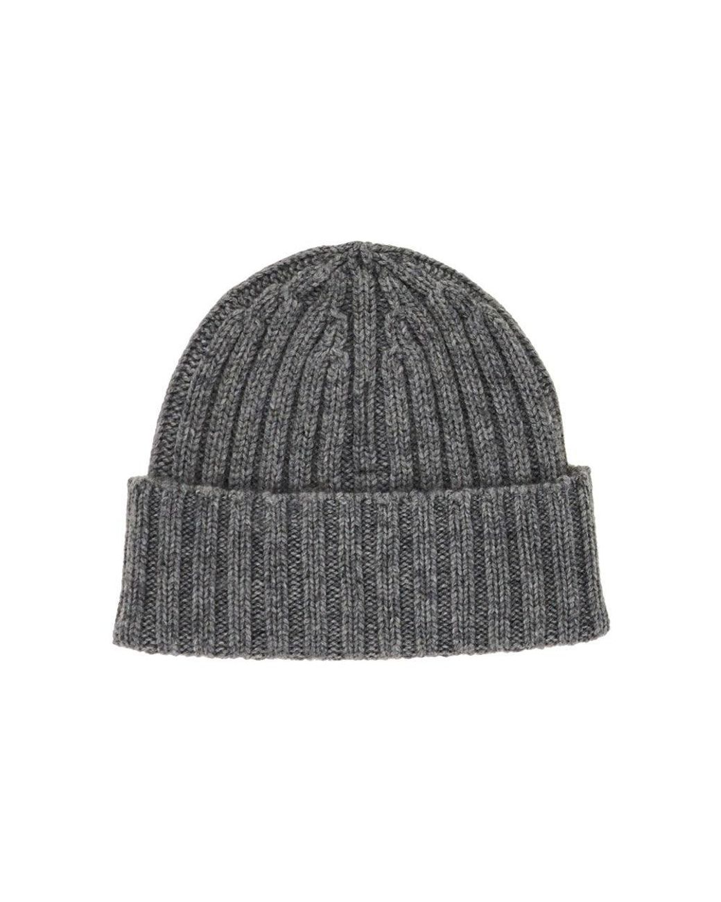 Mc2 Saint Barth Gray Wool-Blend Beanie Hat With Logo Embroidery for men