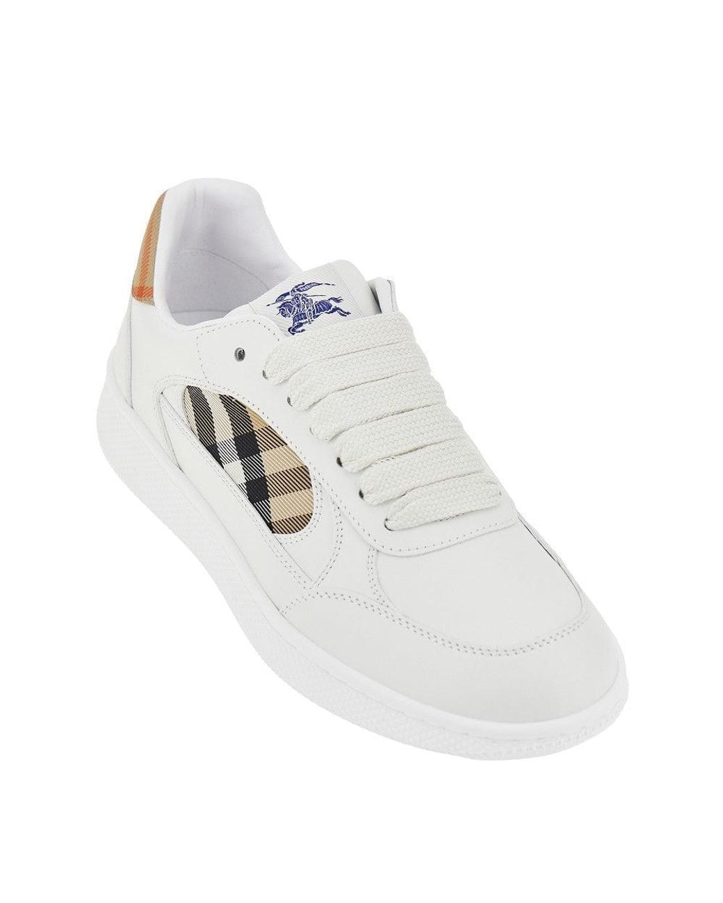 Burberry White Leather And Check Fabric 'Terrace' Sneakers for men