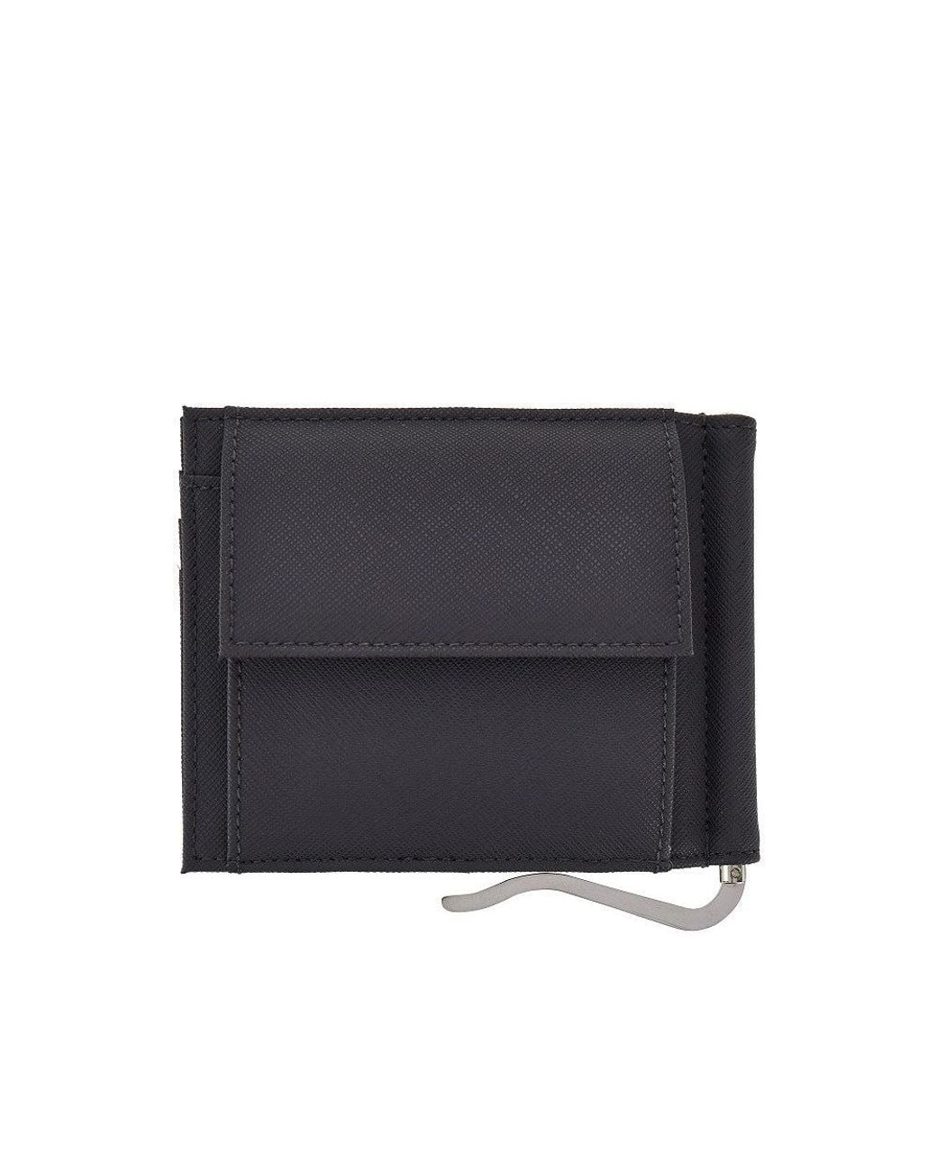 Emporio Armani Black Faux Saffiano Leather Bi-Fold Wallet for men