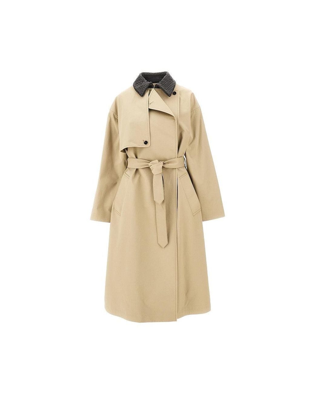Bottega Veneta Natural Gabardine Trench Coat With Nappa Collar