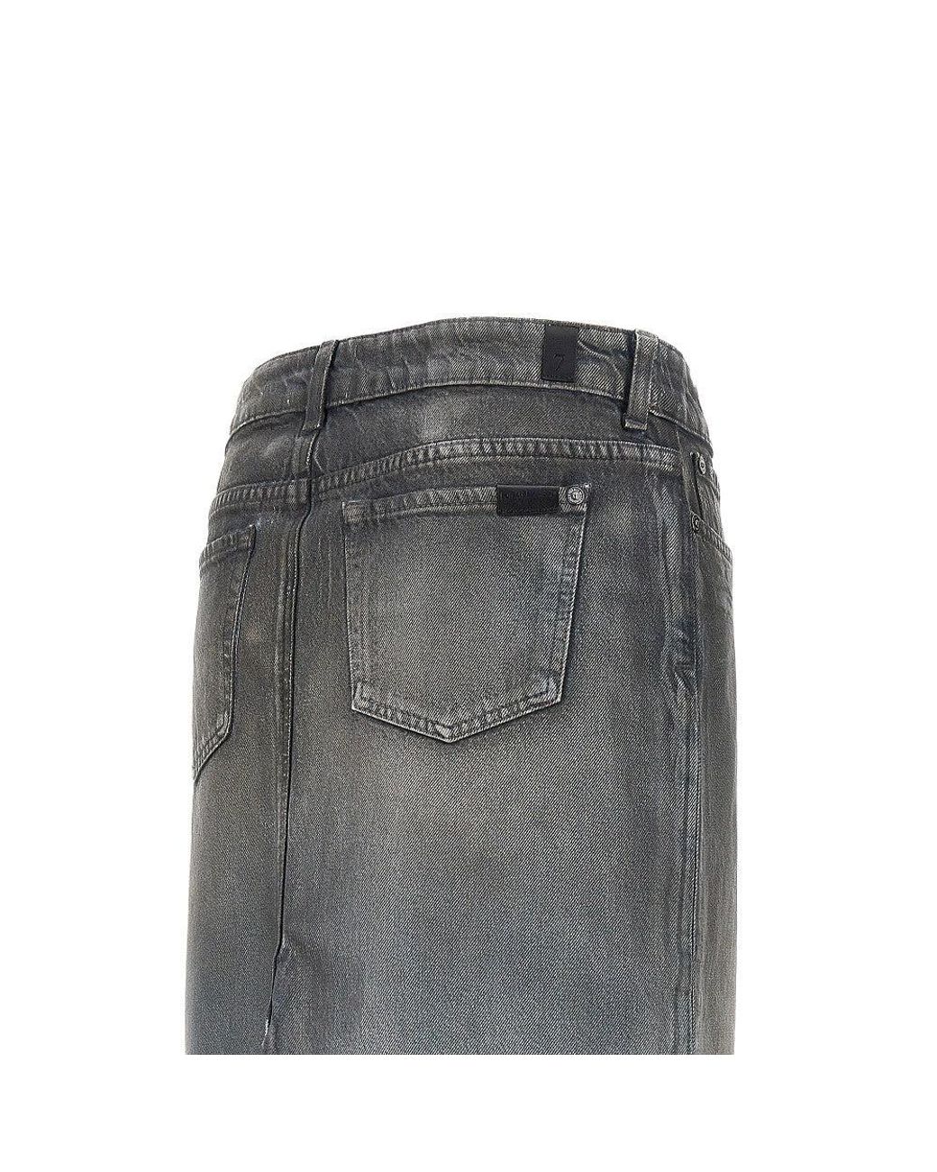 7 For All Mankind Gray 'Nolita' Coated Denim Long Skirt