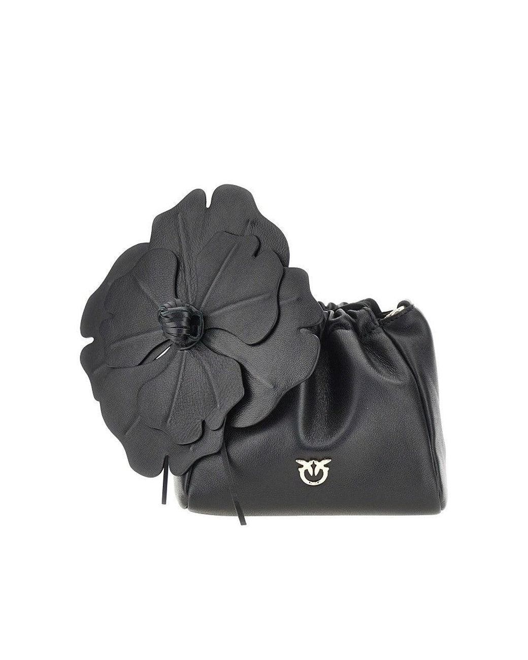 Pinko Gray Nappa Leather Bucket Bag With Flower