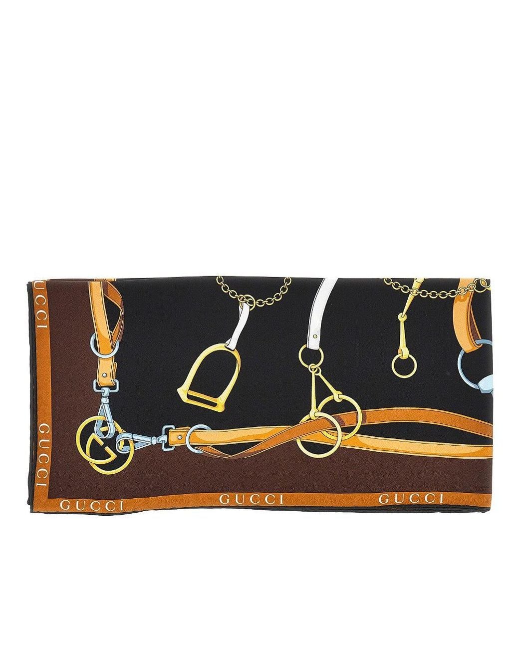 Gucci Blue Silk Twill Scarf With Horsebit Print
