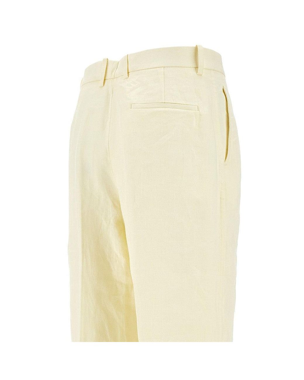 Bottega Veneta Natural Straight Leg Linen Pants