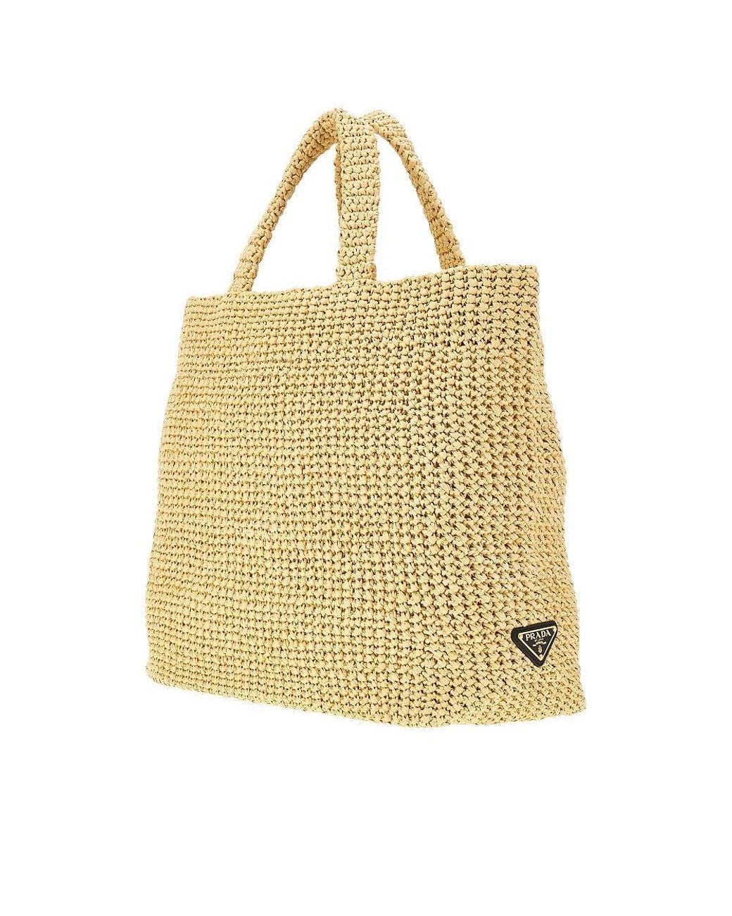 Prada Metallic Woven Raffia Tote Bag