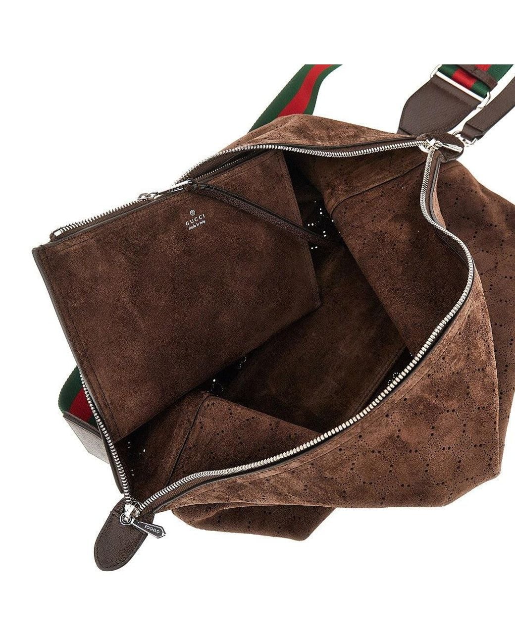 Gucci Brown Openworked Suede Medium 'Brera' Bag for men