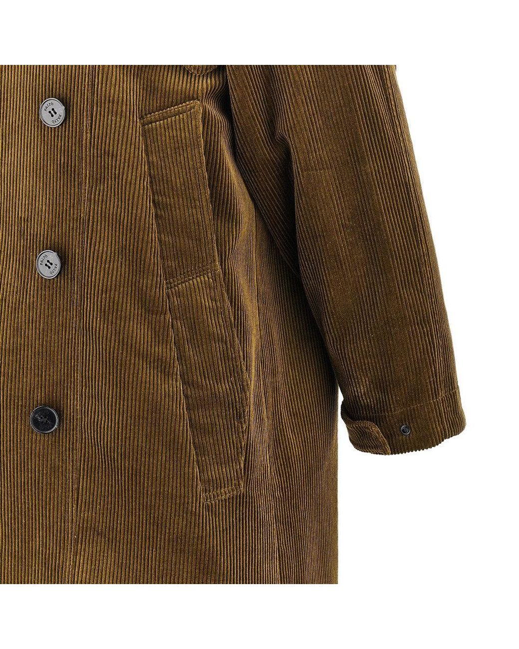 Paltò Brown Corduroy Double-Breasted Long Coat for men