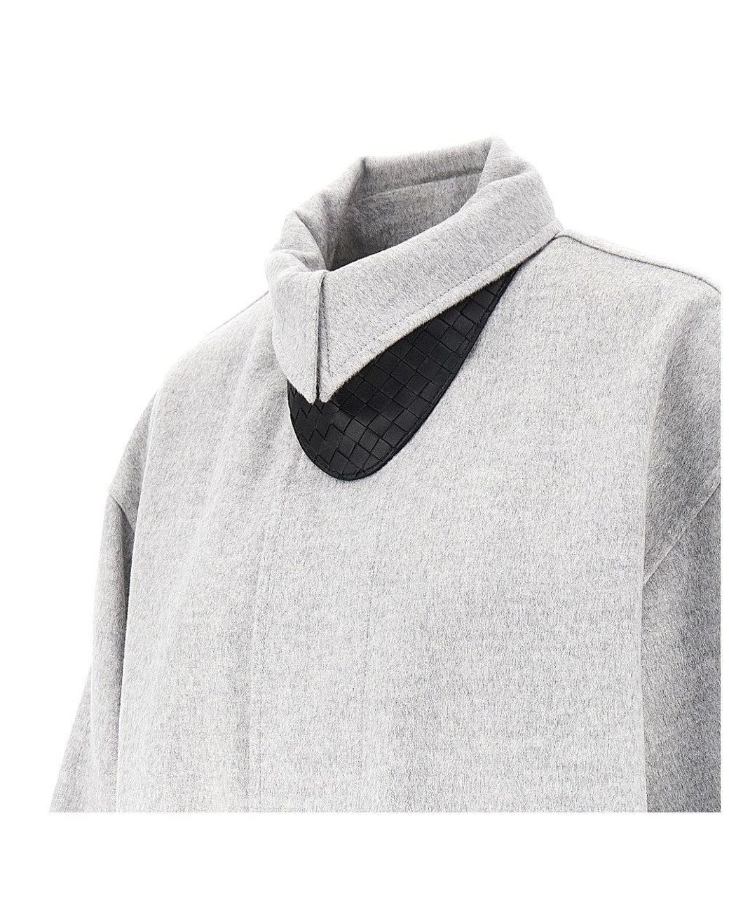 Bottega Veneta Gray Double Coat With Intrecciato Leather Strap
