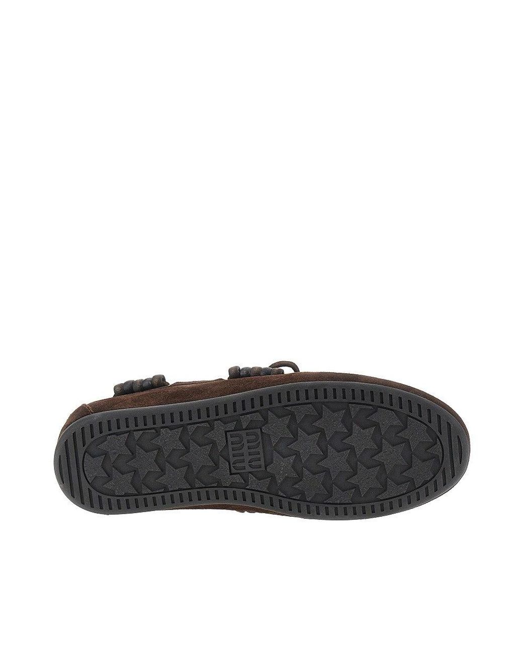 Miu Miu Brown Suede Leather Deck Loafers With Tassels