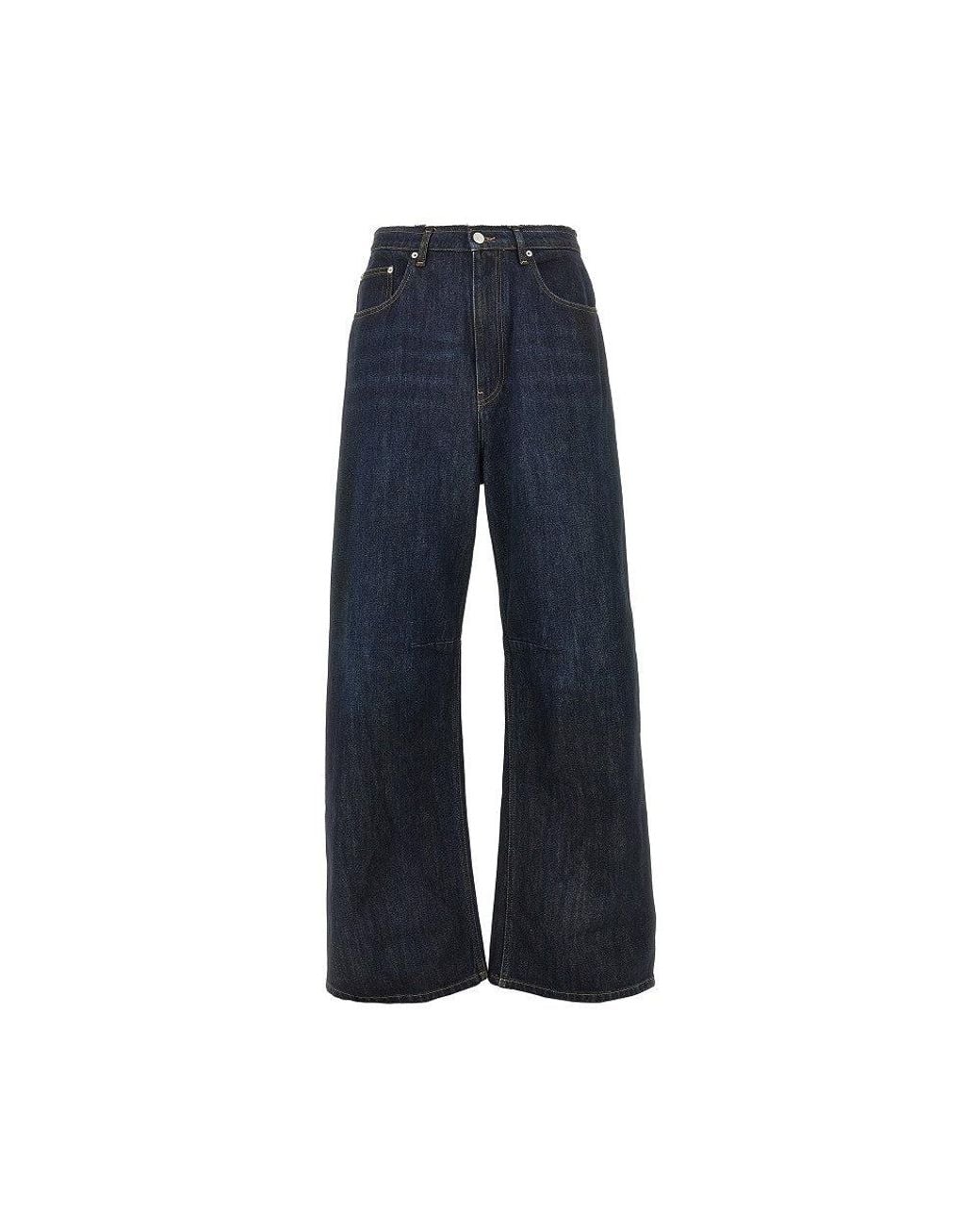 MM6 by Maison Margiela Blue Wide Leg Jeans With Raw-Cut Waistline for men